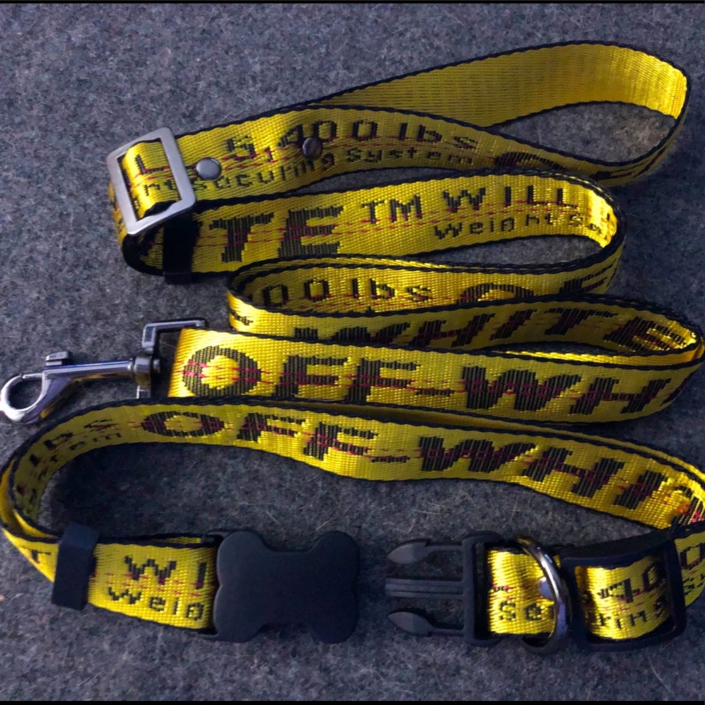 Yellow “Off-White” Dog Collar & Leash Set